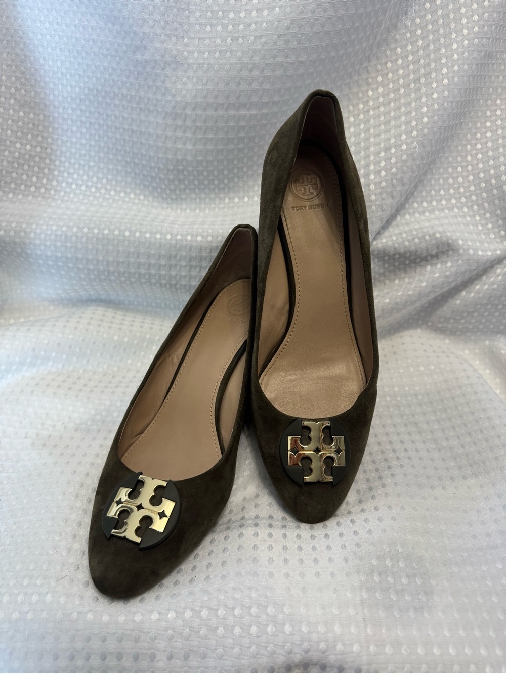 Tory Burch Olive green Suede Logo wedge heels